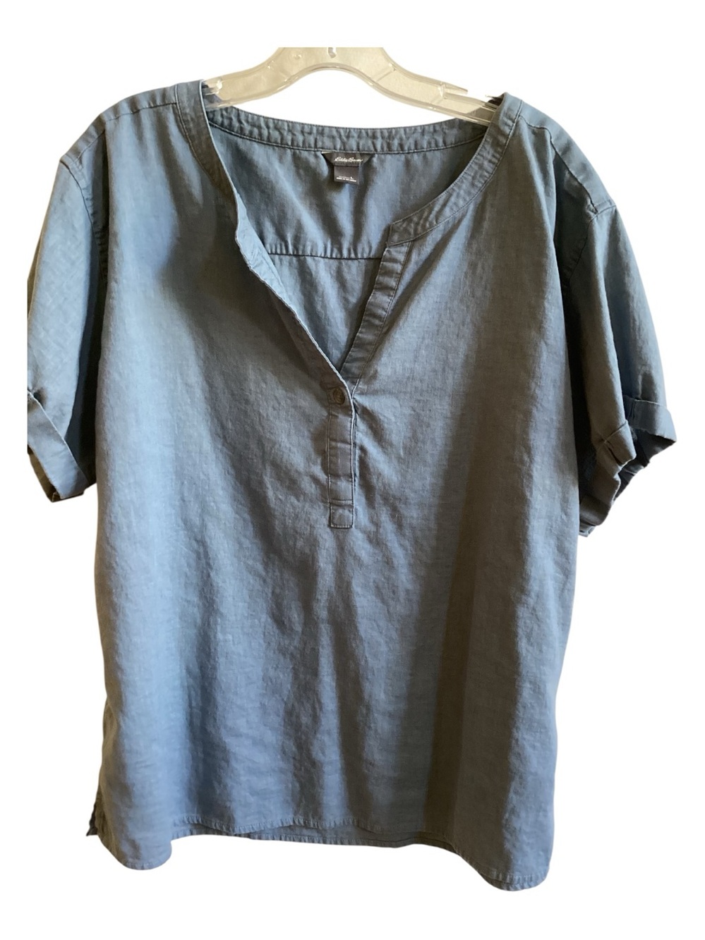 Eddie Bauer Hemp Blend Popover Blouse Slate Blue Size L